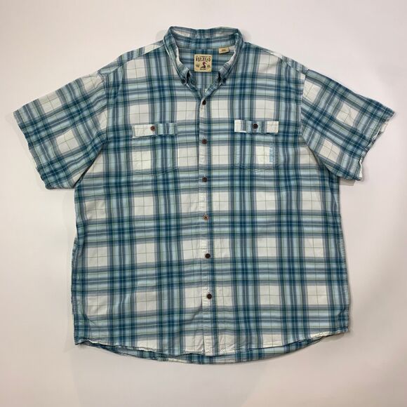 RedHead Shirt Mens 2XL Blue Green Button Down Plaid Modal Blend Short Sleeve - Picture 2 of 11